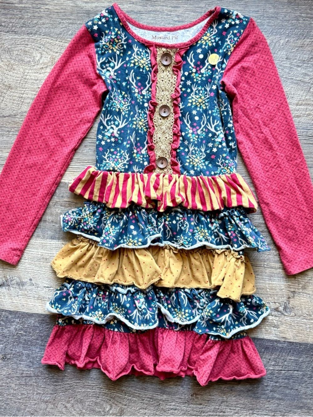 Mustard Pie Size 6‎ Ruffle Dress Floral Woodland Boho Long Sleeve